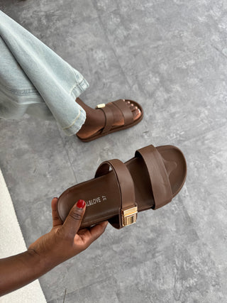 Lena Brown Platform Slides