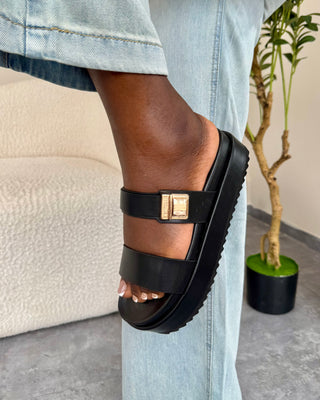 Lena Black Platform Slides