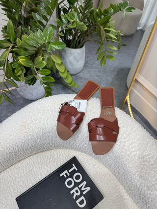 Karenza Brown Leather Flat Slippers