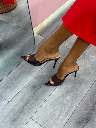 Sophie Lace Pointed-toe Mules - Chocolate