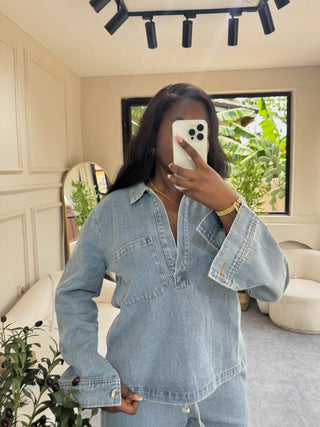 Enid Baggy Denim Two Piece Set
