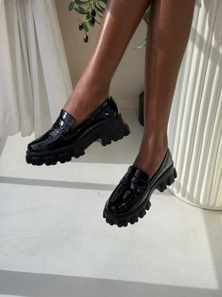 Kareena Black Patent Chunky Loafers