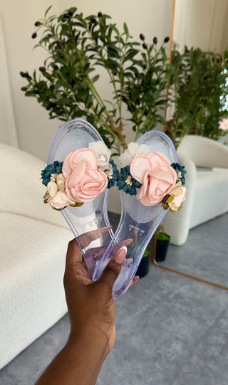 Rhea Clear Slippers with Peach Blossom