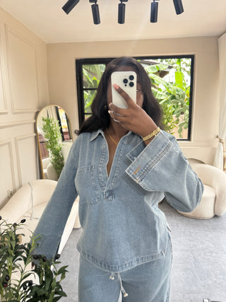 Enid Baggy Denim Two Piece Set