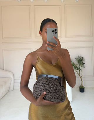 PALOMA Taupe Woven Frame Clutch Bag
