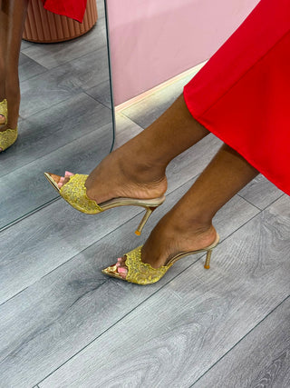 Sophie Lace Pointed-toe Mules - Gold