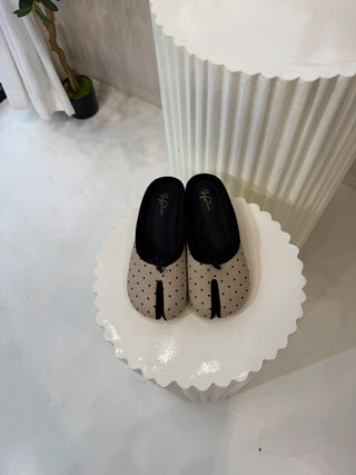Larissa Tabi Polka Dot Split-Toe Halfshoe Flats - Beige