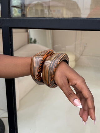 Adzo Chunky Wooden Bangles - Dark Shaded