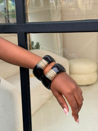 Zipporah Chunky Marbled Bangles - Black &Gold