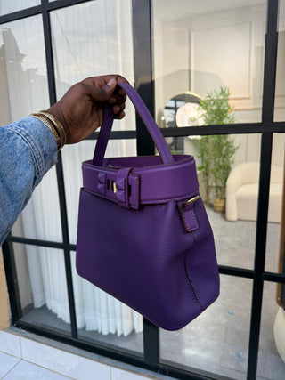 Aurelia Boss Belted Bag – Structured Leather Top Handle Handbag in Royal Purple