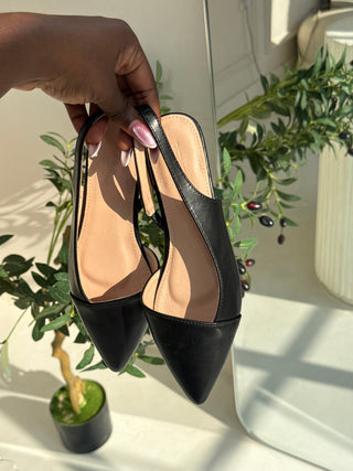 Nia Black Pointed Slingback Flats