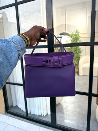 Aurelia Boss Belted Bag – Structured Leather Top Handle Handbag in Royal Purple