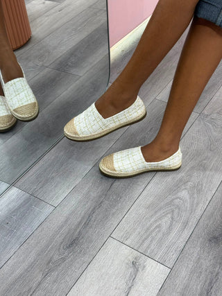 Jaq Gold & White Espadrille Flat Shoes