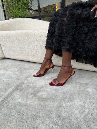 Molly Burgundy Patent Ankle Strap Heels