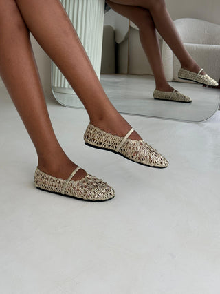 Catalina Woven Ballet Flats - Gold