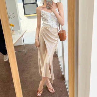 Luciana Silk Beige Skirt