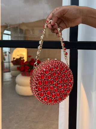 Aadhya Crystal Embellished Clutch - Red