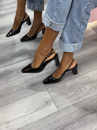 Harper Black Slingback Block Heels