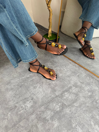 Alexandria Black Floral Embellishment Sandal