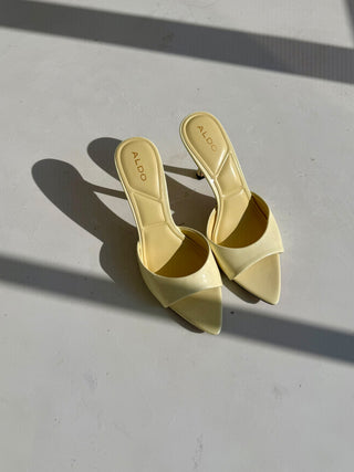 Vera Butter Yellow Patent Pointed-Toe Mules