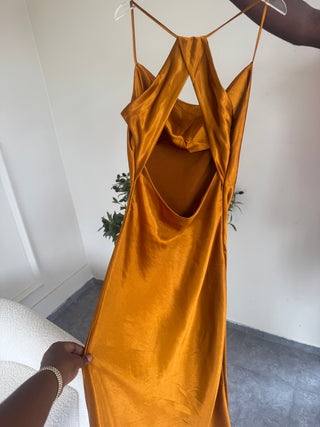 Keisha Burnt Orange Satin Slip Dress