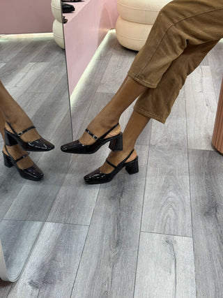 Floni Black Slingback Block Heels
