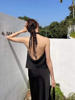 Sabrina Black Bare Back Halter Top