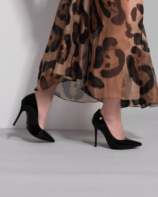 Fernanda Black Pointed Toe Black Patent Pumps