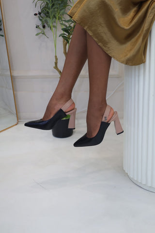 Andrea Black TWO-TONE SLINGBACK BLOCK HEELS