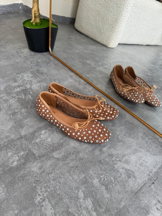 Melisande Crystal-Embellished Mesh Ballet Flats