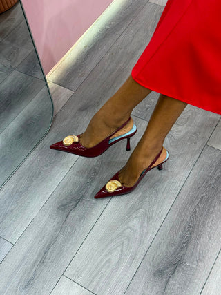 Kenna Shell Embellished Ankle Strap Heels - Wine
