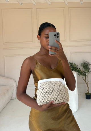 PALOMA Ivory Woven Frame Clutch Bag