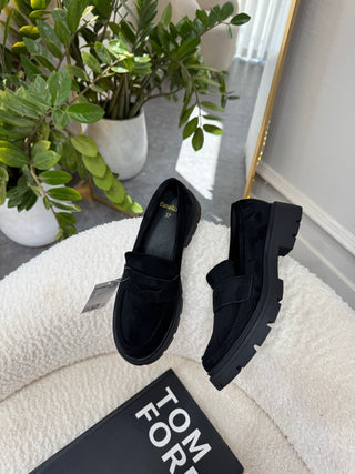 Charla Black Suede Chunky Loafers