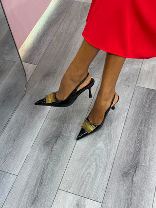 Carly Black Sling Back Heels