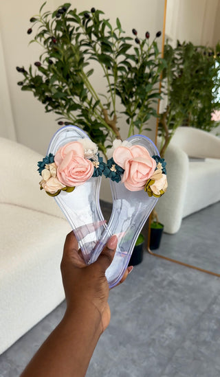 Rhea Clear Slippers with Peach Blossom
