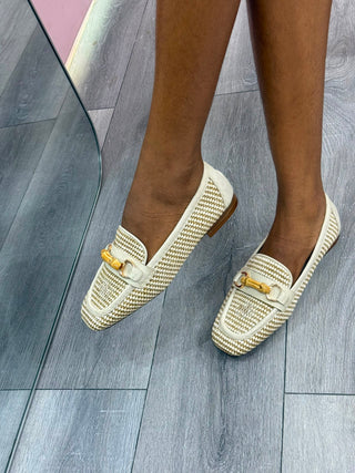 Noor Beige Woven Loafers