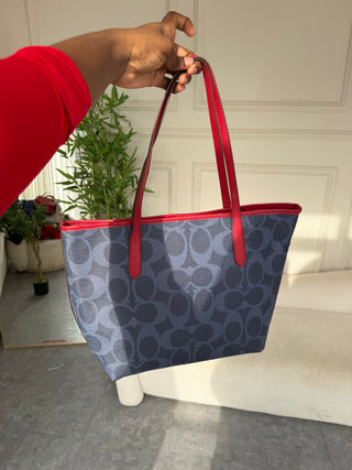 Odelia Dark Blue/ Orange Coach City Tote Bag