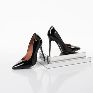 Fernanda Black Pointed Toe Black Patent Pumps