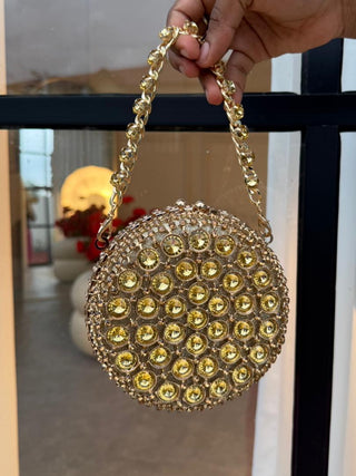 Aadhya Crystal Embellished Clutch - Gold