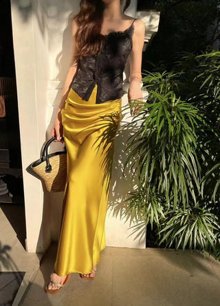 Luciana Yellow Silk Skirt