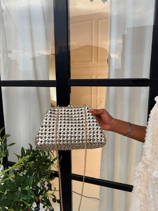 Skyla Gold Woven Clutch