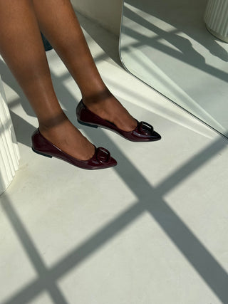 Dollie Wine Patent Flat Shoes