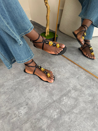 Alexandria Black Floral Embellishment Sandal