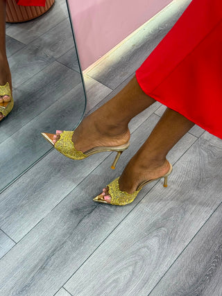 Sophie Lace Pointed-toe Mules - Gold