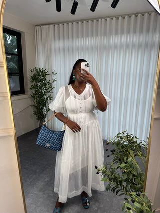 Elodie White Fit and Flare Silhouette Dress