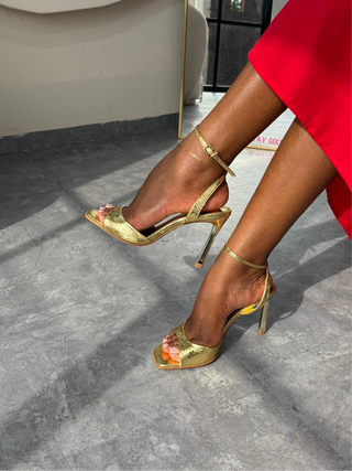 Julietta Gold Ankle Strap High Heels