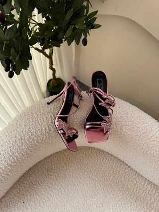 Daphne Pink Butterfly Ankle Strap Heels