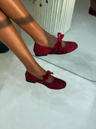 Villane Red Mesh Ballet Flats