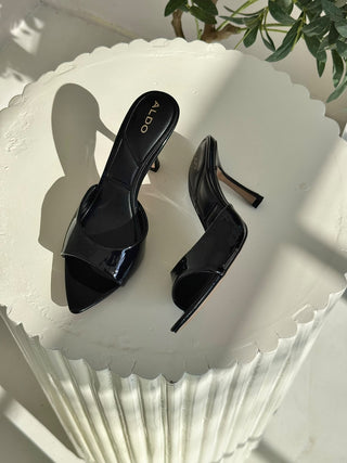 Vera Black Patent Pointed-Toe Mules