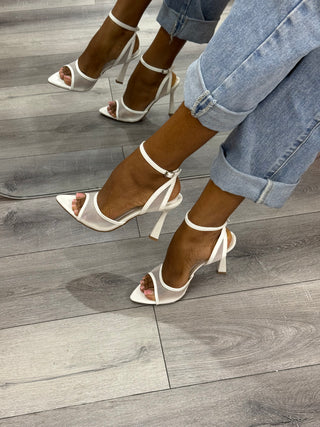 Bati White Mesh Ankle Strap Heels